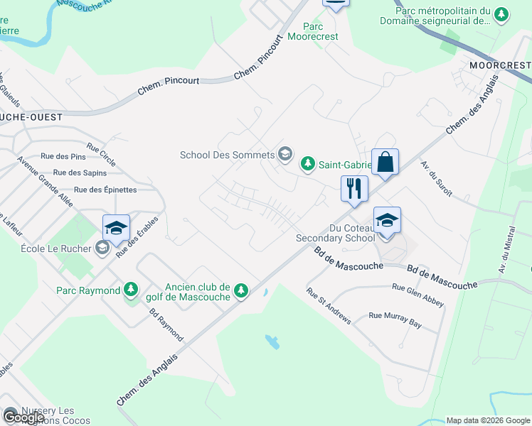 map of restaurants, bars, coffee shops, grocery stores, and more near 2266 Boulevard de Mascouche in Mascouche