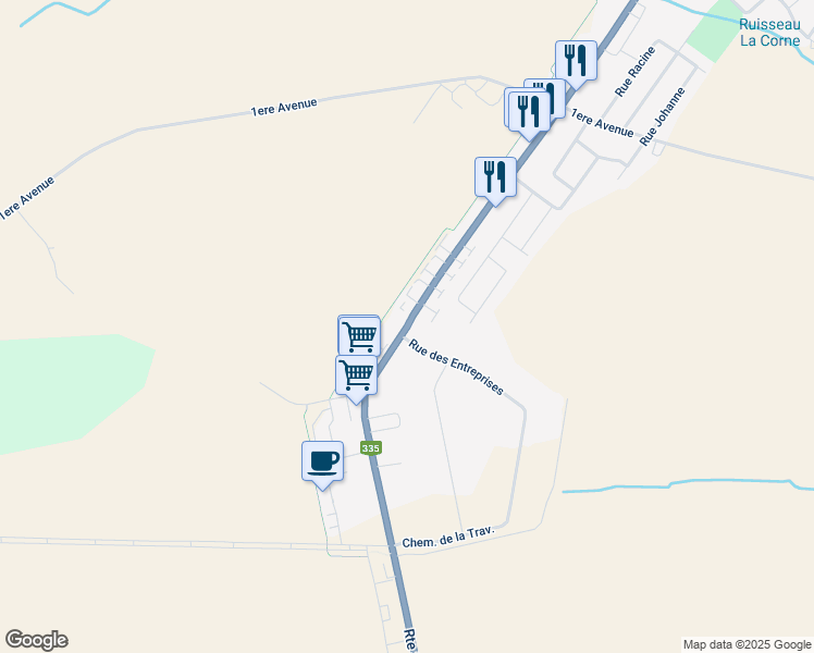 map of restaurants, bars, coffee shops, grocery stores, and more near Place du Haut-Bois in Sainte-Anne-des-Plaines