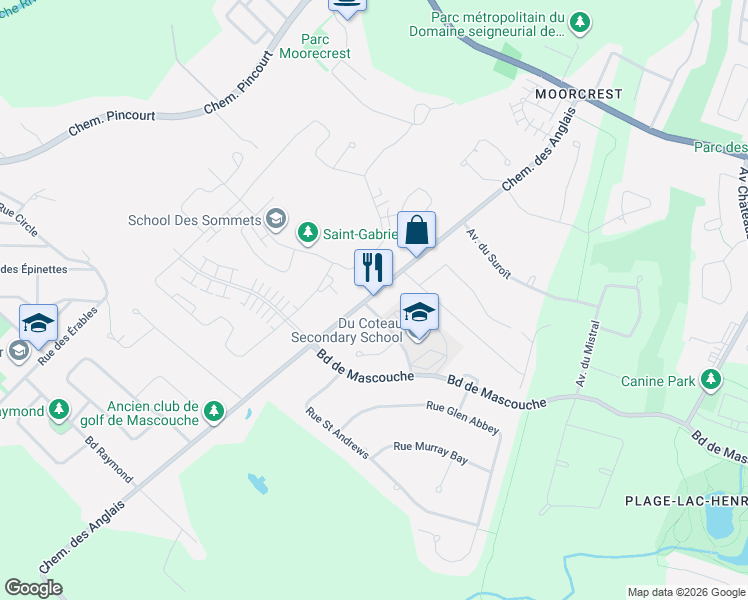 map of restaurants, bars, coffee shops, grocery stores, and more near 1286 Chemin des Anglais in Mascouche