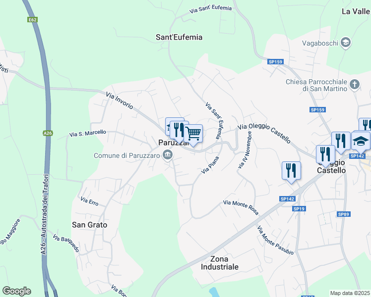map of restaurants, bars, coffee shops, grocery stores, and more near 12 Via Guglielmo Marconi in Paruzzaro