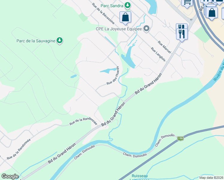 map of restaurants, bars, coffee shops, grocery stores, and more near 1020 Rue de la Bernache in Saint-Jérôme