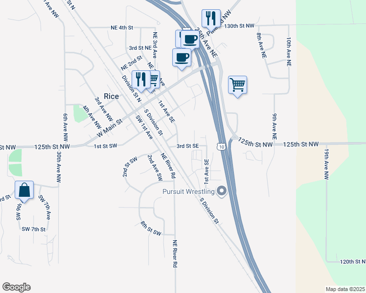map of restaurants, bars, coffee shops, grocery stores, and more near 200 South Division Street in Rice