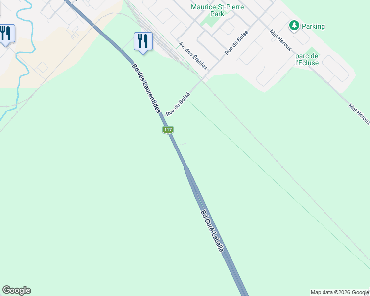 map of restaurants, bars, coffee shops, grocery stores, and more near 17133 Boulevard Curé-Labelle in Mirabel