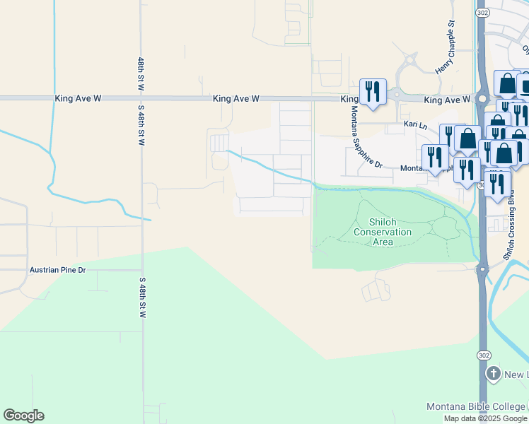 map of restaurants, bars, coffee shops, grocery stores, and more near Fightin Irish Way in Billings