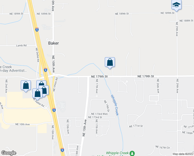 map of restaurants, bars, coffee shops, grocery stores, and more near 17718 Northeast 17th Avenue in Ridgefield