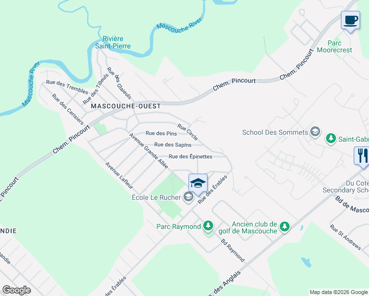 map of restaurants, bars, coffee shops, grocery stores, and more near 968 Rue des Sapins in Mascouche