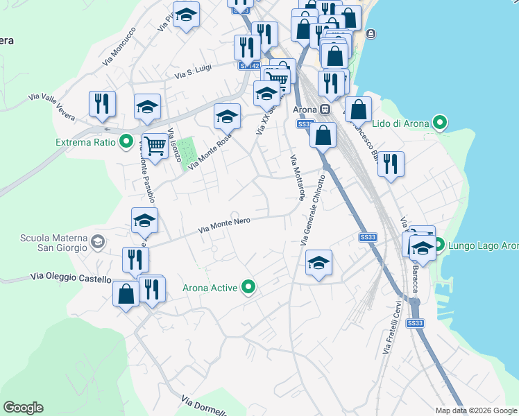 map of restaurants, bars, coffee shops, grocery stores, and more near 10 Via Monte Nero in Arona