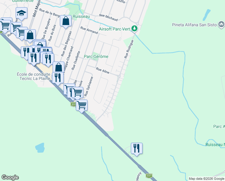 map of restaurants, bars, coffee shops, grocery stores, and more near 1140 Rue Rodrigue in Terrebonne