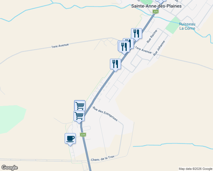 map of restaurants, bars, coffee shops, grocery stores, and more near 34 Boulevard Sainte Anne in Sainte-Anne-des-Plaines