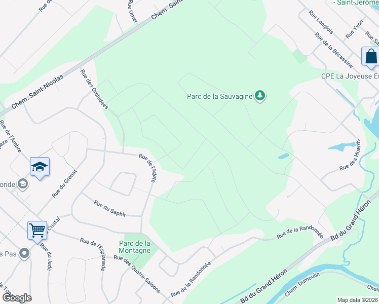 map of restaurants, bars, coffee shops, grocery stores, and more near 17325 Rue du Titane in Mirabel
