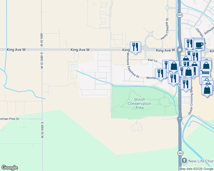 map of restaurants, bars, coffee shops, grocery stores, and more near 4404 Battlin Bears Way in Billings