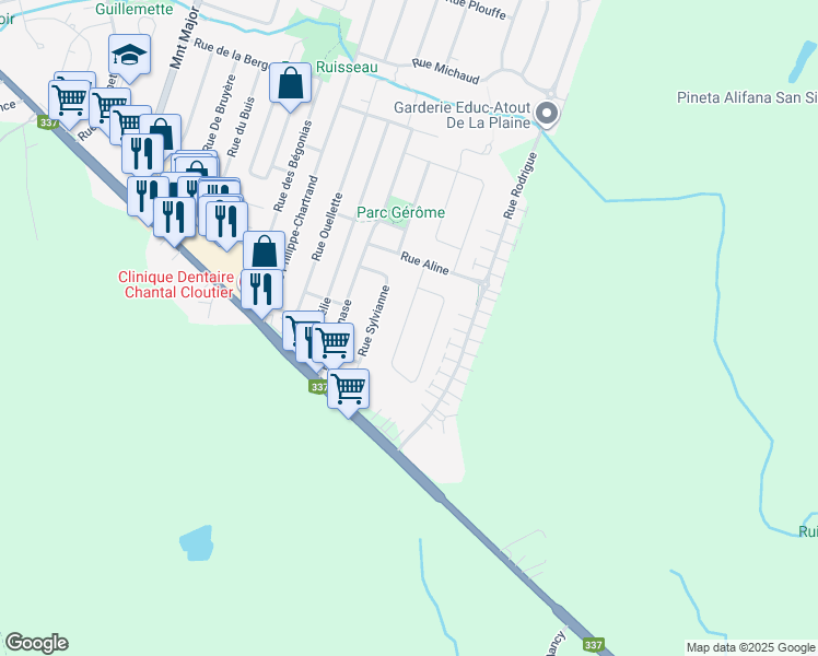 map of restaurants, bars, coffee shops, grocery stores, and more near 1401 Rue de l'Abricotier in Terrebonne