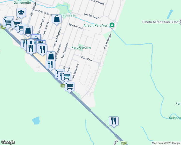 map of restaurants, bars, coffee shops, grocery stores, and more near 1110 Rue de l'Abricotier in Terrebonne