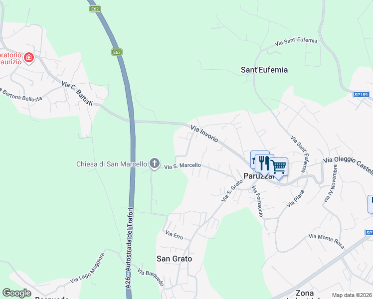 map of restaurants, bars, coffee shops, grocery stores, and more near 12 Via Campo Sportivo in Paruzzaro
