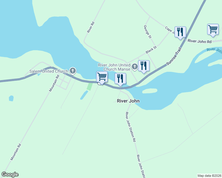 map of restaurants, bars, coffee shops, grocery stores, and more near 1764 Sunrise Trail in River John