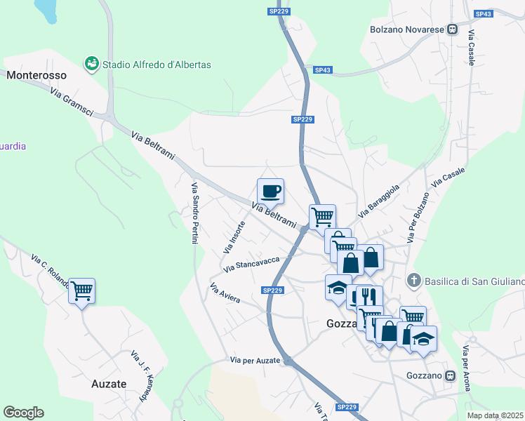 map of restaurants, bars, coffee shops, grocery stores, and more near 52 Via Godio Vittorio in Gozzano