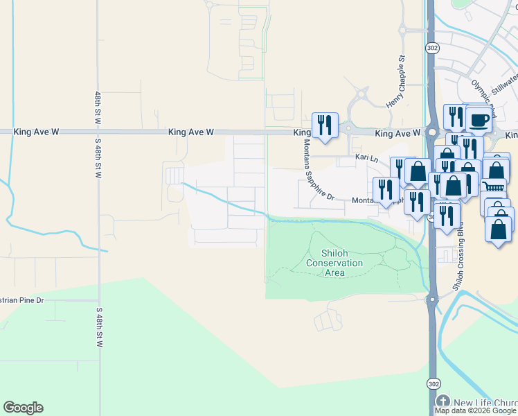 map of restaurants, bars, coffee shops, grocery stores, and more near 4404 Battlin Bears Way in Billings