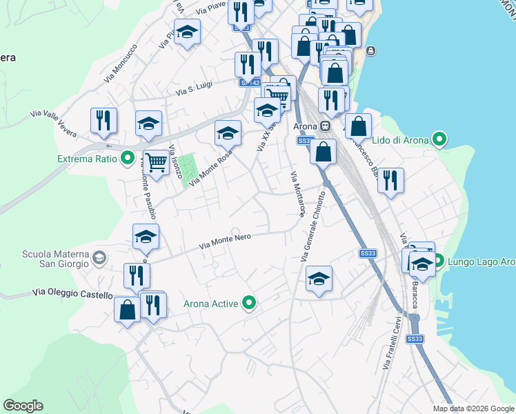 map of restaurants, bars, coffee shops, grocery stores, and more near 10 Via Monte Nero in Arona