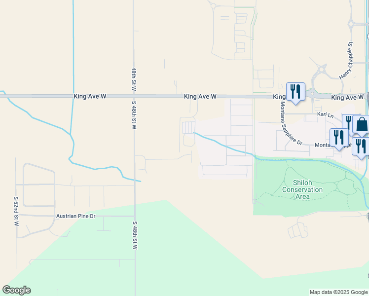 map of restaurants, bars, coffee shops, grocery stores, and more near 4620 King Avenue West in Billings
