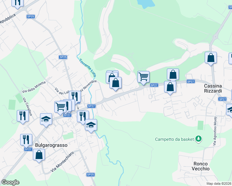 map of restaurants, bars, coffee shops, grocery stores, and more near 48 Via Risorgimento in Cassina Rizzardi