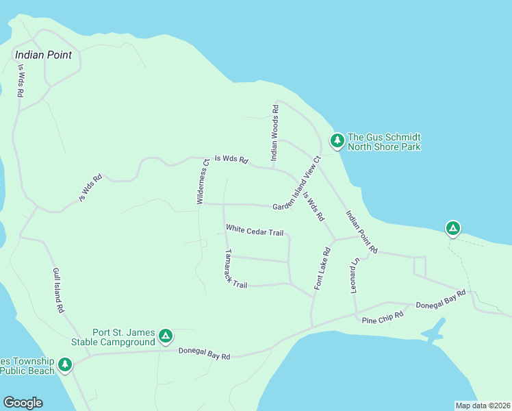 map of restaurants, bars, coffee shops, grocery stores, and more near Garden Island View Court in Beaver Island