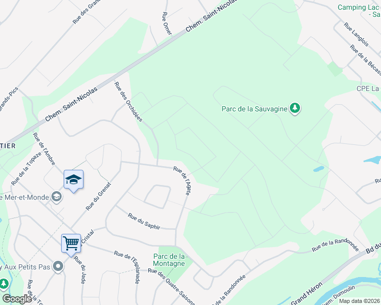 map of restaurants, bars, coffee shops, grocery stores, and more near 17470 Rue du Titane in Mirabel