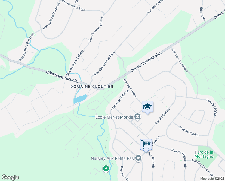map of restaurants, bars, coffee shops, grocery stores, and more near Rue de la Biche in Mirabel