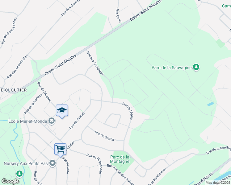 map of restaurants, bars, coffee shops, grocery stores, and more near 17175 Rue des Orchidées in Mirabel