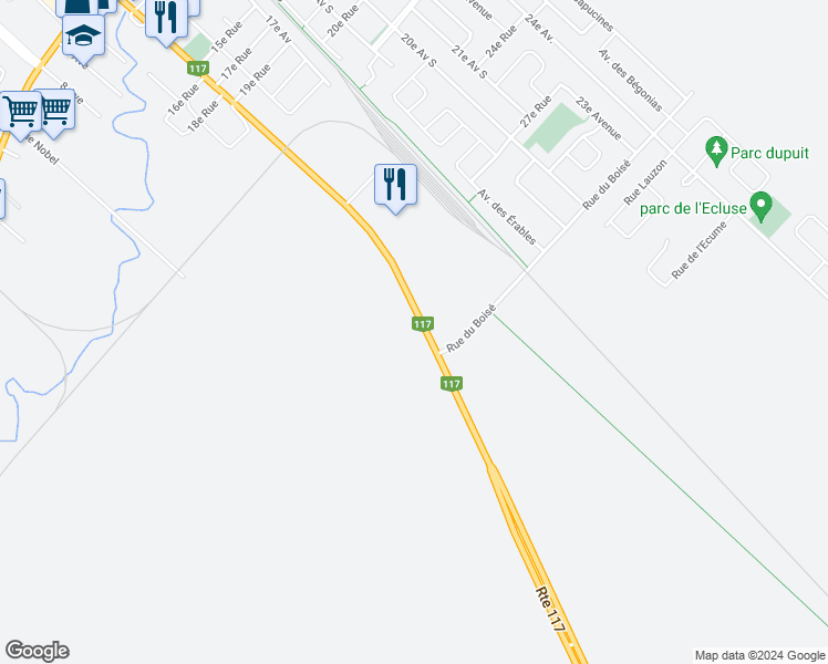 map of restaurants, bars, coffee shops, grocery stores, and more near 1292 Boulevard des Laurentides in Saint-Jérôme