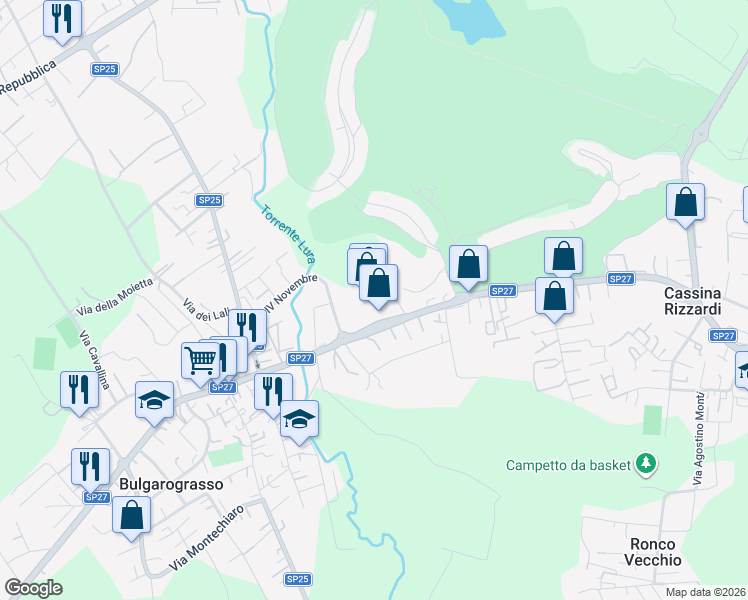 map of restaurants, bars, coffee shops, grocery stores, and more near 48 Via Risorgimento in Cassina Rizzardi