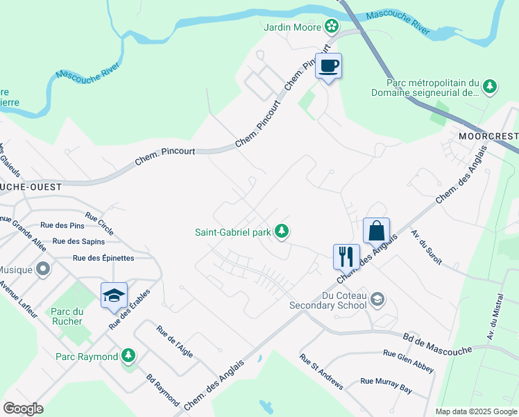 map of restaurants, bars, coffee shops, grocery stores, and more near 1961 Rue Barott in Mascouche