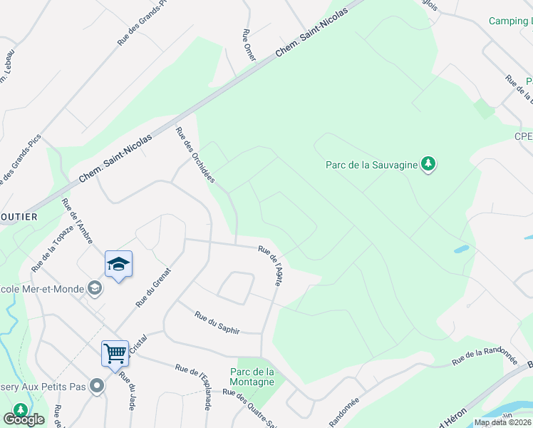 map of restaurants, bars, coffee shops, grocery stores, and more near 17450 Rue du Titane in Mirabel