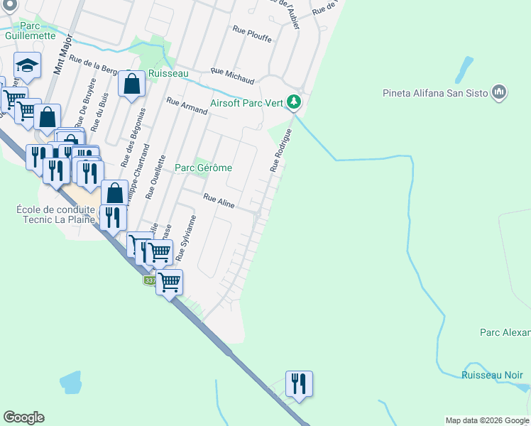 map of restaurants, bars, coffee shops, grocery stores, and more near 1231 Rue Rodrigue in Terrebonne