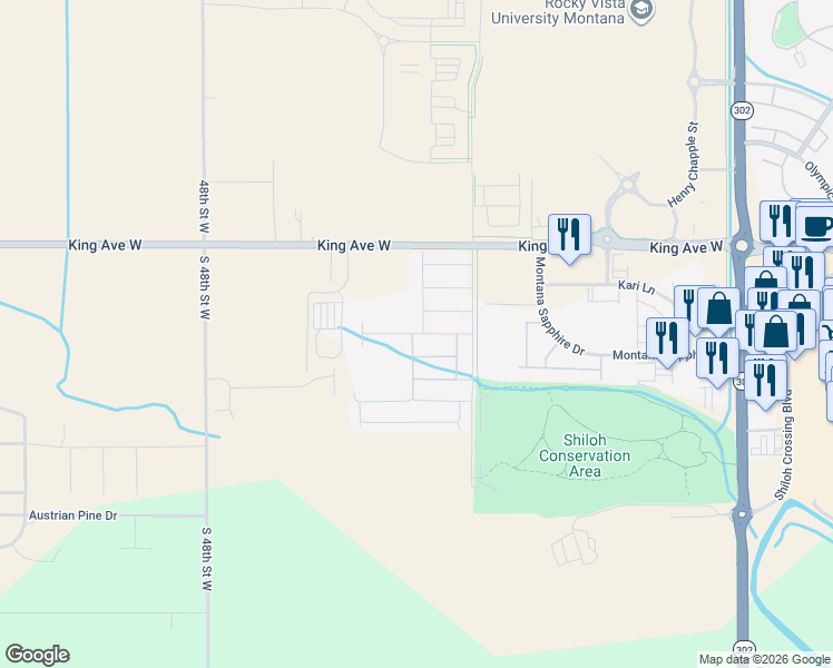 map of restaurants, bars, coffee shops, grocery stores, and more near 4418 Gators Way in Billings