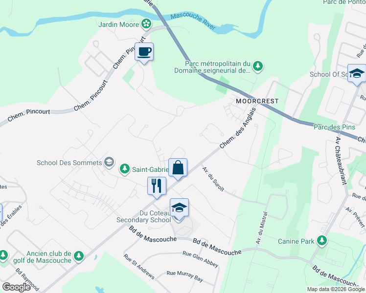 map of restaurants, bars, coffee shops, grocery stores, and more near 230 Rue Mactier in Mascouche