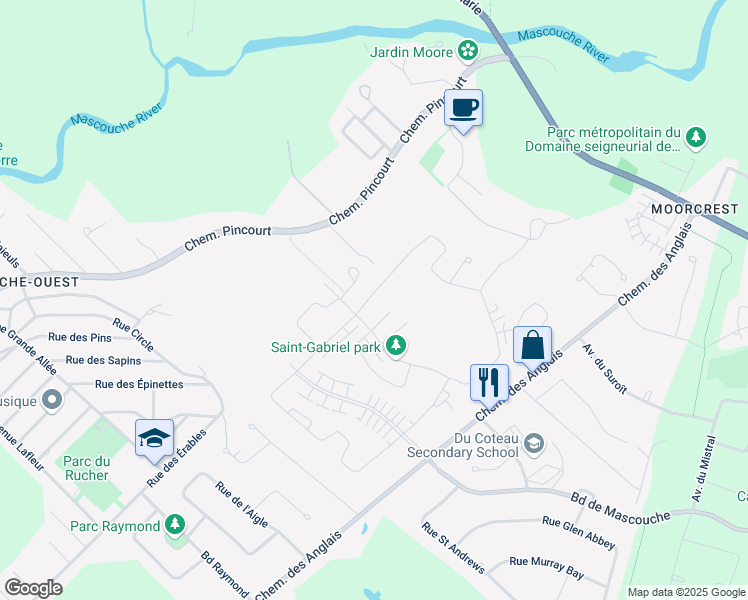map of restaurants, bars, coffee shops, grocery stores, and more near 1961 Rue Barott in Mascouche
