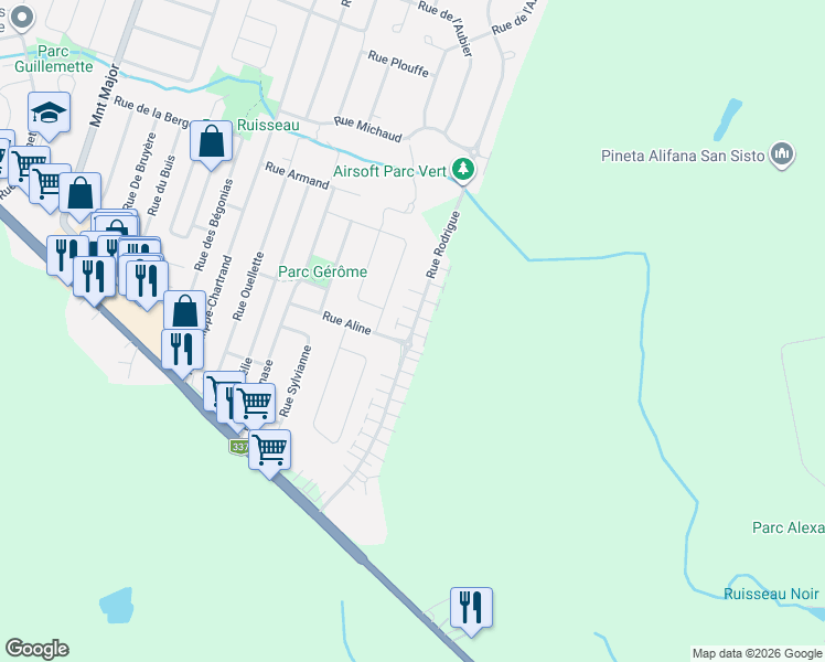 map of restaurants, bars, coffee shops, grocery stores, and more near 1241 Rue Rodrigue in Terrebonne