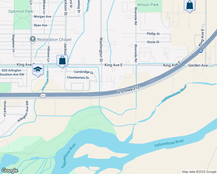 map of restaurants, bars, coffee shops, grocery stores, and more near 3606 McDougall Drive in Billings