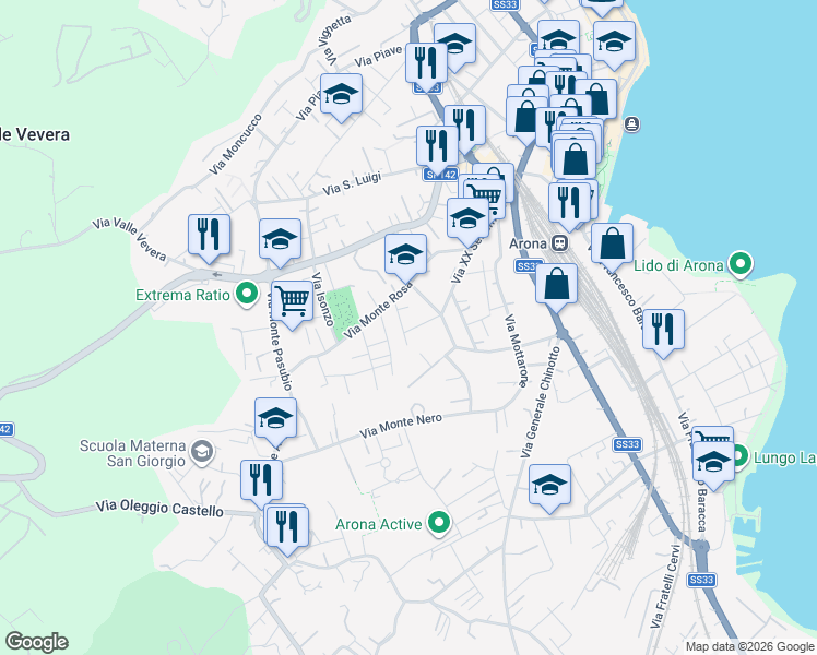 map of restaurants, bars, coffee shops, grocery stores, and more near 9 Via Montello in Arona