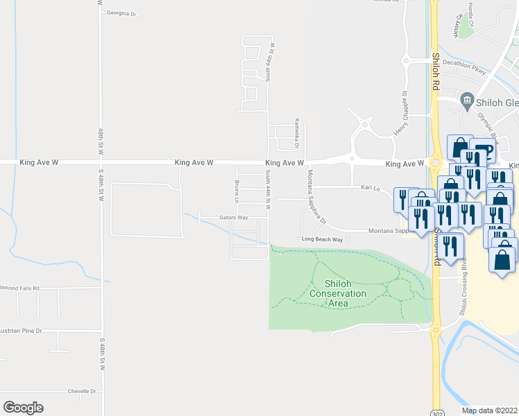 map of restaurants, bars, coffee shops, grocery stores, and more near 4406 Tar Heels Way in Billings