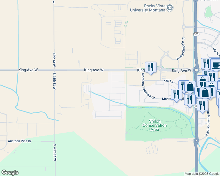 map of restaurants, bars, coffee shops, grocery stores, and more near 830 Bruins Lane in Billings