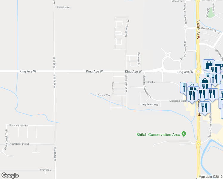 map of restaurants, bars, coffee shops, grocery stores, and more near 830 Bruins Lane in Billings