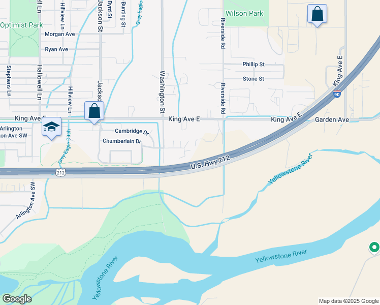 map of restaurants, bars, coffee shops, grocery stores, and more near 3609 McDougall Drive in Billings