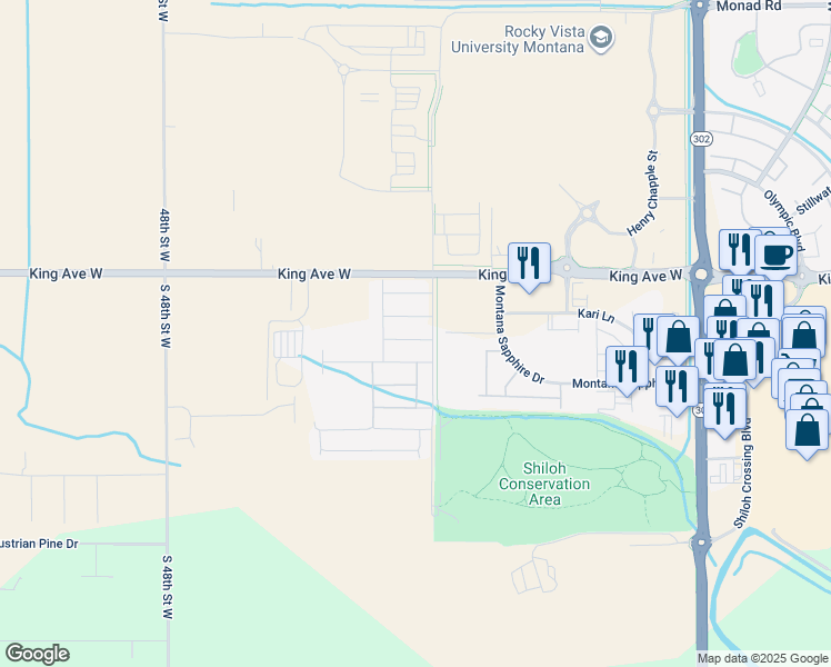 map of restaurants, bars, coffee shops, grocery stores, and more near 4406 Tar Heels Way in Billings