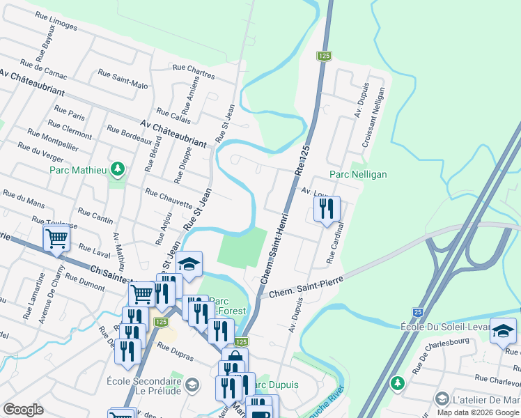map of restaurants, bars, coffee shops, grocery stores, and more near 1288 Rue Lionel Groulx in Mascouche