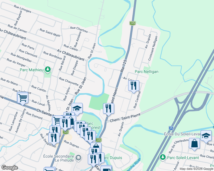 map of restaurants, bars, coffee shops, grocery stores, and more near 1288 Rue Lionel Groulx in Mascouche