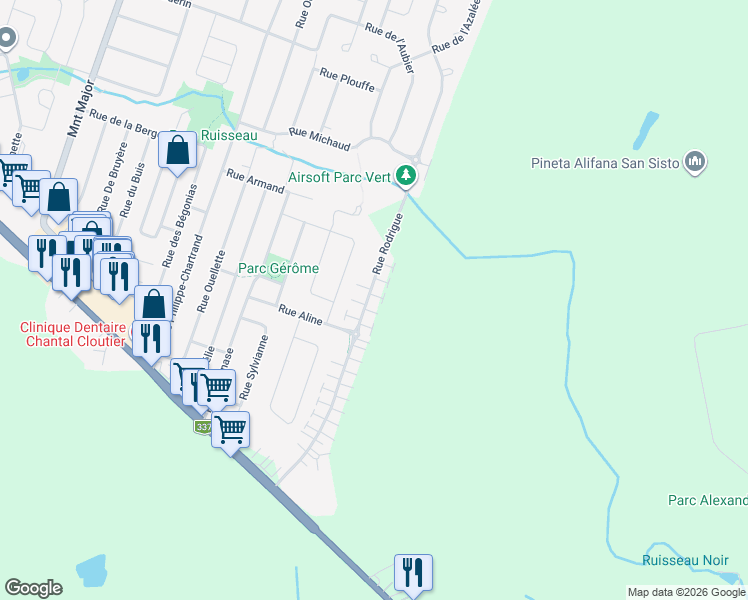 map of restaurants, bars, coffee shops, grocery stores, and more near 1271 Rue Rodrigue in Terrebonne