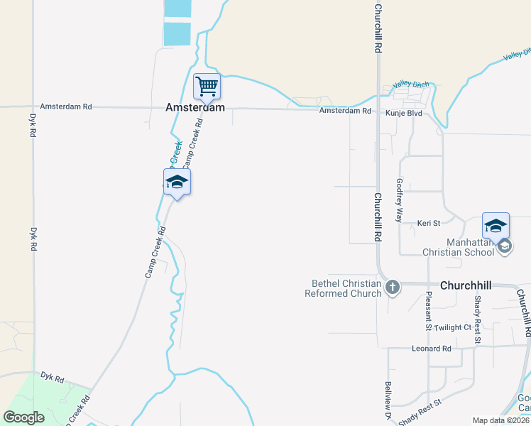 map of restaurants, bars, coffee shops, grocery stores, and more near Camp Creek Road in Manhattan