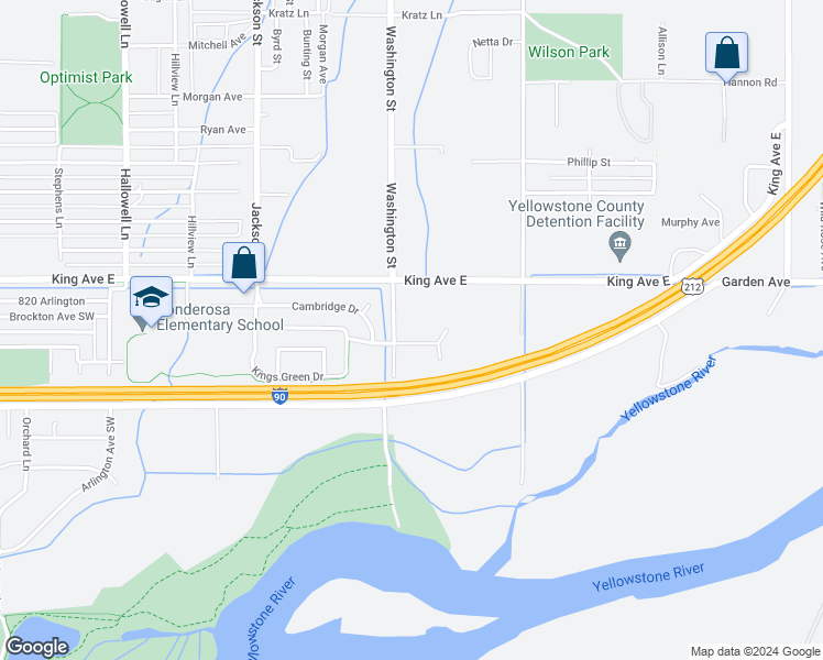 map of restaurants, bars, coffee shops, grocery stores, and more near 3641 McDougall Drive in Billings
