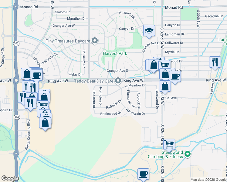 map of restaurants, bars, coffee shops, grocery stores, and more near 6 Walnut Grove Drive in Billings